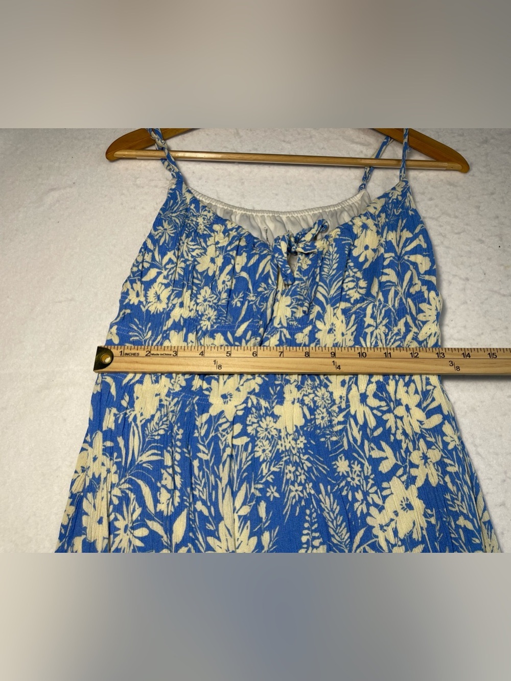 Blue & White Floral Tiered Midi Dress | Cottagecore Boho Sundress | Adjustable - Picture 7 of 9